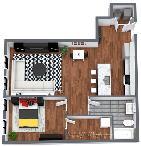 Floor plan for 1 bed, 1 bath, 760 sqft